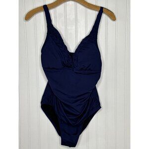 Hilor Navy Blue Ruched Tummy Control Soft  Cup Bra Size 14 One-Piece Swimsuit